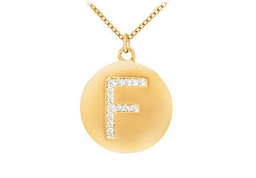 Diamond Initial F Disc Pendant  14K Yellow Gold - 0.25 CT Diamonds