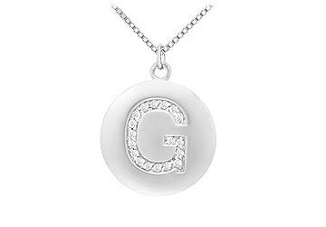 Diamond Initial G Disc Pendant  14K White Gold - 0.33 CT Diamonds