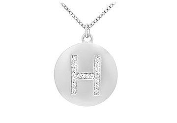Diamond Initial H Disc Pendant  14K White Gold - 0.25 CT Diamonds