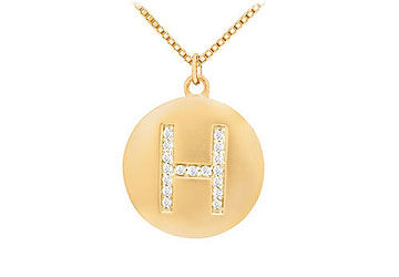 Diamond Initial H Disc Pendant  14K Yellow Gold - 0.25 CT Diamonds