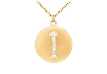 Diamond Initial I Disc Pendant  14K Yellow Gold - 0.16 CT Diamonds