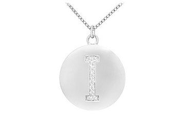 Diamond Initial I Disc Pendant  14K White Gold - 0.16 CT Diamonds