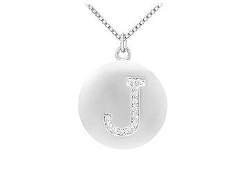 Diamond Initial J Disc Pendant  14K White Gold - 0.20 CT Diamonds