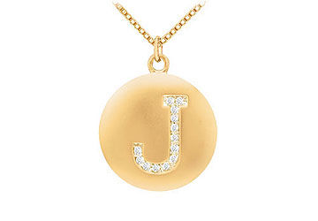 Diamond Initial J Disc Pendant  14K Yellow Gold - 0.20 CT Diamonds