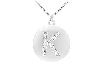 Diamond Initial K Disc Pendant  14K White Gold - 0.25 CT Diamonds