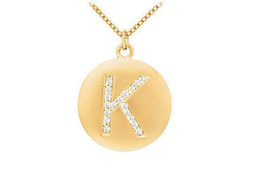 Diamond Initial K Disc Pendant  14K Yellow Gold - 0.25 CT Diamonds