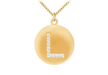 Diamond Initial L Disc Pendant  14K Yellow Gold - 0.16 CT Diamonds