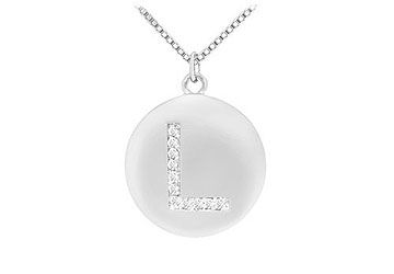 Diamond Initial L Disc Pendant  14K White Gold - 0.16 CT Diamonds