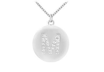Diamond Initial M Disc Pendant  14K White Gold - 0.33 CT Diamonds