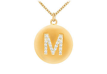Diamond Initial M Disc Pendant  14K yellow Gold - 0.33 CT Diamonds