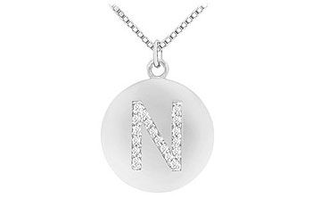 Diamond Initial N Disc Pendant  14K White Gold - 0.25 CT Diamonds