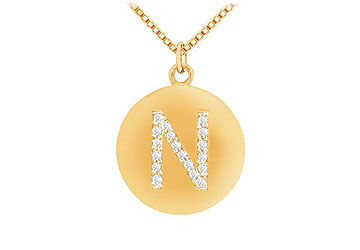 Diamond Initial N Disc Pendant  14K yellow Gold - 0.25 CT Diamonds