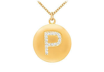 Diamond Initial P Disc Pendant  14K Yellow Gold - 0.25 CT Diamonds