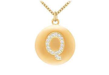 Diamond Initial Q Disc Pendant  14K Yellow Gold - 0.35 CT Diamonds