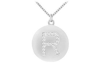 Diamond Initial R Disc Pendant  14K White Gold - 0.33 CT Diamonds