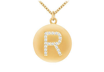 Diamond Initial R Disc Pendant  14K Yellow Gold - 0.33 CT Diamonds