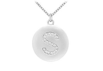 Diamond Initial S Disc Pendant  14K White Gold - 0.25 CT Diamonds