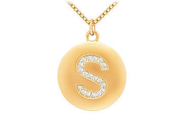 Diamond Initial S Disc Pendant  14K Yellow Gold - 0.25 CT Diamonds