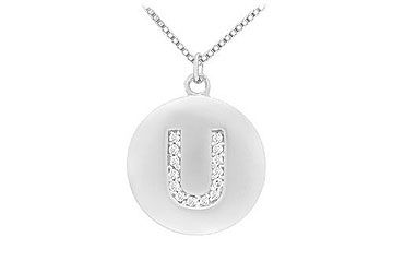 Diamond Initial U Disc Pendant  14K White Gold - 0.25 CT Diamonds