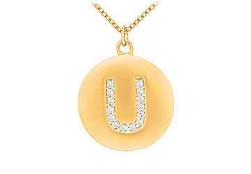 Diamond Initial U Disc Pendant  14K Yellow Gold - 0.25 CT Diamonds