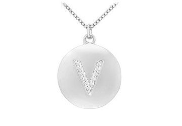 Diamond Initial V Disc Pendant  14K White Gold - 0.25 CT Diamonds