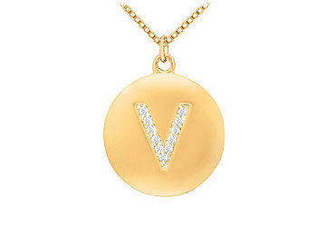 Diamond Initial V Disc Pendant  14K Yellow Gold - 0.25 CT Diamonds