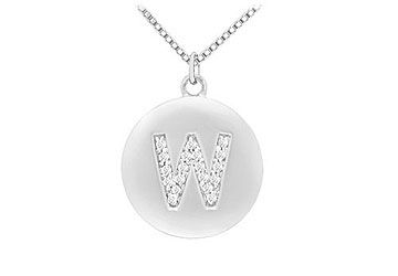 Diamond Initial W Disc Pendant  14K White Gold - 0.33 CT Diamonds
