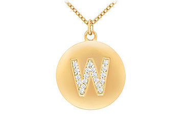 Diamond Initial W Disc Pendant  14K Yellow Gold - 0.33 CT Diamonds