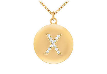 Diamond Initial X Disc Pendant  14K Yellow Gold - 0.25 CT Diamonds