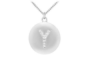 Diamond Initial Y Disc Pendant  14K White Gold - 0.20 CT Diamonds