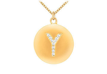 Diamond Initial Y Disc Pendant  14K Yellow Gold - 0.20 CT Diamonds