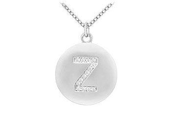Diamond Initial Z Disc Pendant  14K White Gold - 0.25 CT Diamonds