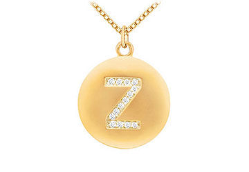 Diamond Initial Z Disc Pendant  14K Yellow Gold - 0.25 CT Diamonds