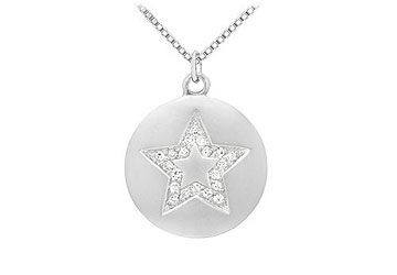 Diamond Star Disc Pendant  14K White Gold - 0.15 CT Diamonds