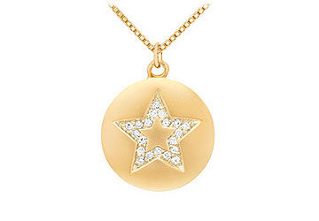 Diamond Star Disc Pendant  14K Yellow Gold - 0.15 CT Diamonds