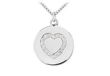 Diamond Heart Disc Pendant  14K White Gold - 0.15 CT Diamonds