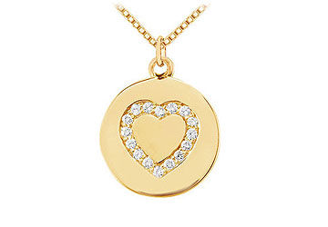 Diamond Heart Disc Pendant  14K Yellow Gold - 0.15 CT Diamonds