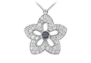 Black and White Diamond Flower Pendant  14K White Gold - 2.00 CT Diamonds