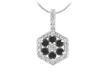 Black and White Diamond Pendant  14K White Gold - 1.50 CT Diamonds