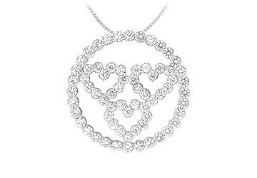 Diamond Circle and Heart Pendant  14K White Gold - 1.25 CT Diamonds