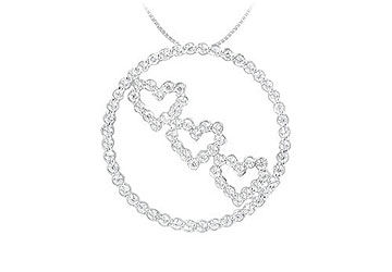 Diamond Circle and Heart Pendant  14K White Gold - 1.25 CT Diamonds