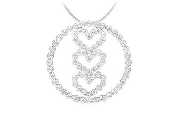 Diamond Circle and Heart Pendant  14K White Gold - 1.00 CT Diamonds