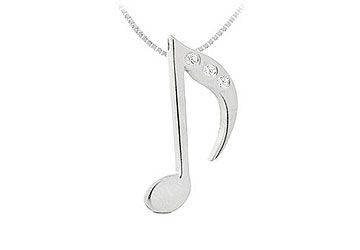 Diamond Music Note Pendant  14K White Gold - 0.02 CT Diamonds