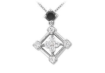 Black and White Diamond Square Pendant  14K White Gold - 1.00 CT Diamonds