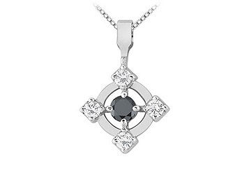 Black and White Diamond Circle Pendant  14K White Gold - 0.50 CT Diamonds