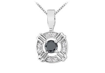 Black and White Diamond Pendant  14K White Gold - 0.25 CT Diamonds
