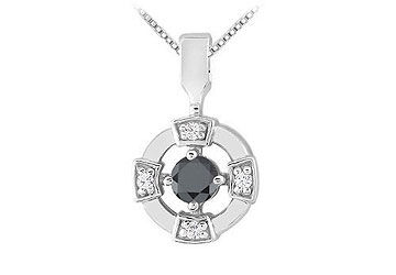 Black and White Diamond Circle Pendant  14K White Gold - 0.25 CT Diamonds