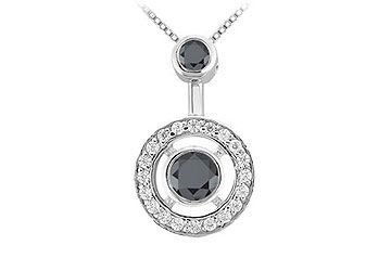 Black and White Diamond Circle Pendant  14K White Gold - 1.50 CT Diamonds