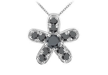 Black Diamond Flower Pendant  14K White Gold - 0.55 CT Diamonds