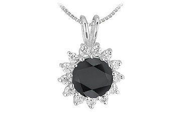 Black and White Diamond Pendant  14K White Gold - 1.00 CT Diamonds